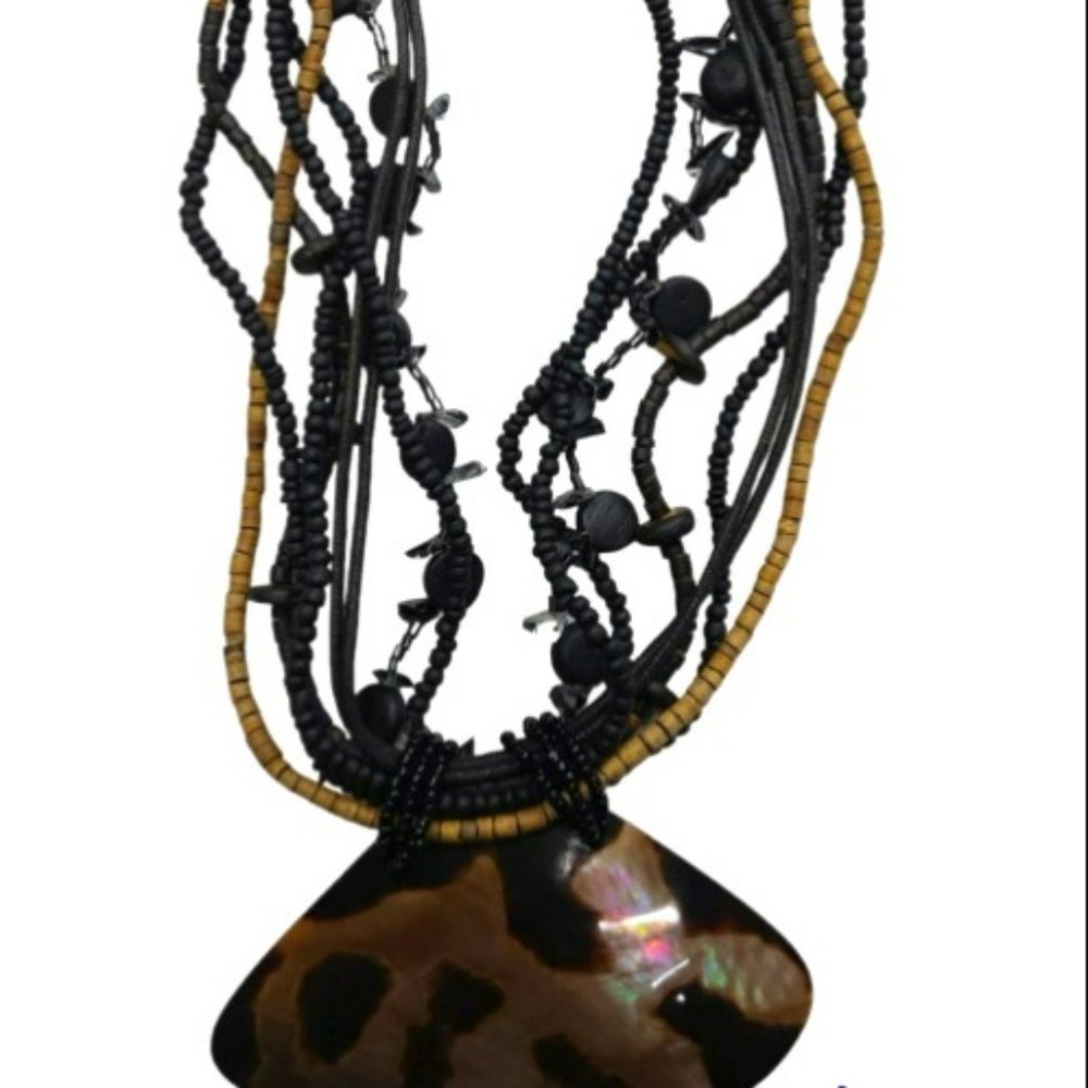 Black, Tan, and Brown Safari Beaded Necklace